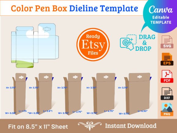 5 Size Color Pen Box Template Graphics