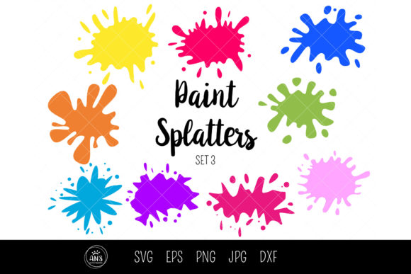 9 Color Splatter Paint SVG Clipart Set 3
