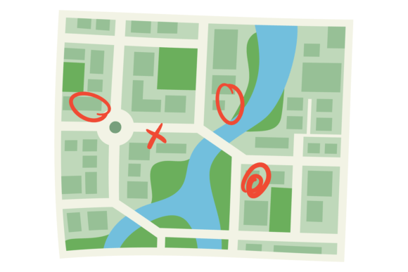 City Map with Red Location Marks Color I