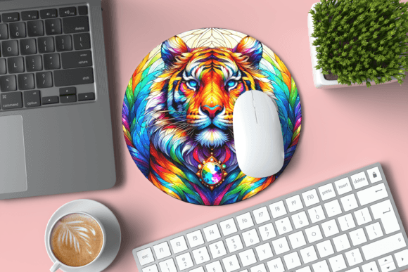 Color Tiger Round Mouse Pad PNG Graphics