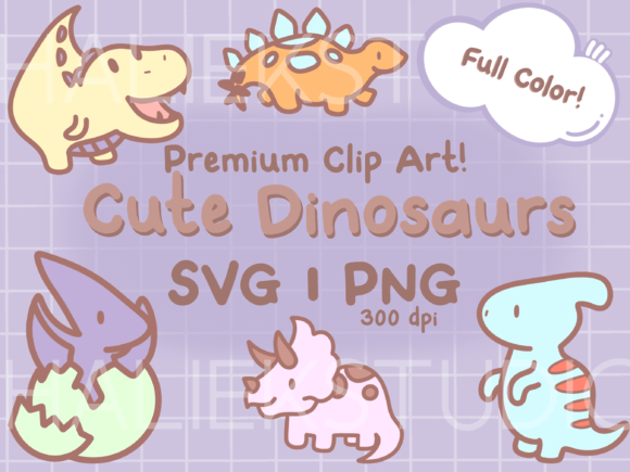 Cute Dinosaurs Color Clip Art SVG PNGs