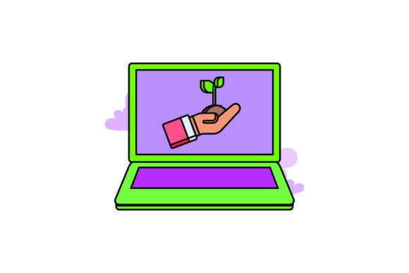 Cute Laptop Icon Plant Color Outline