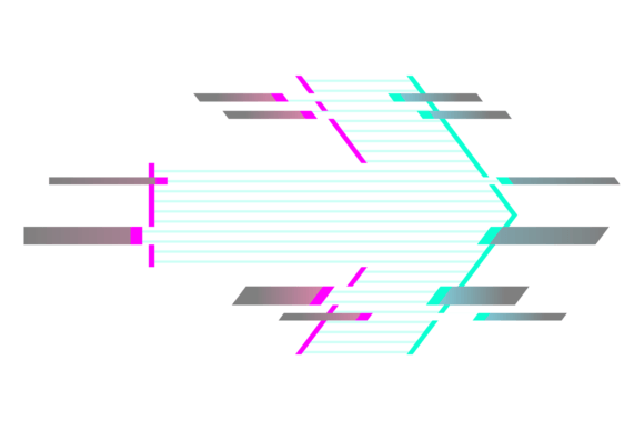 Glitched Hologram Arrow. Color Neon Digi Graphics