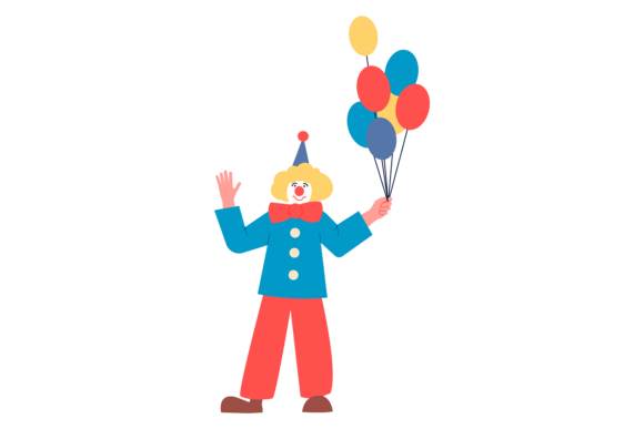 Happy Clown with Color Balloons Bunch Graphics