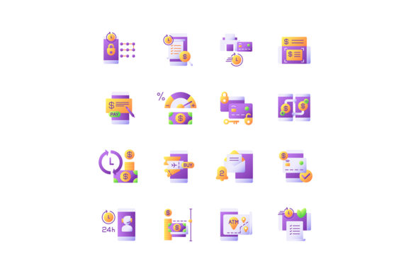 Mobile Banking Service Color Icons: Graphics and Icons for Modern Design