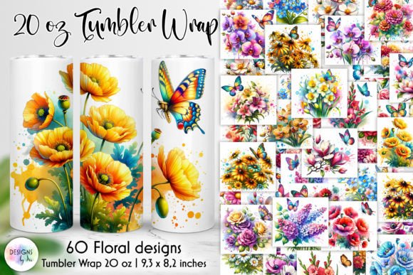 Watercolour Flowers Tumbler Wrap Bundle