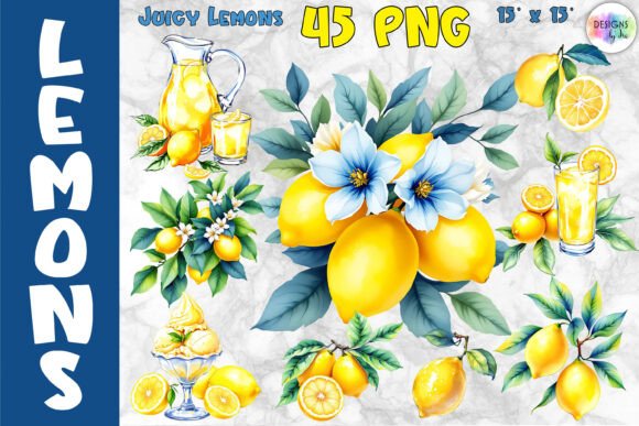 Watercolour Lemon Clipart Bundle, Citrus Graphics
