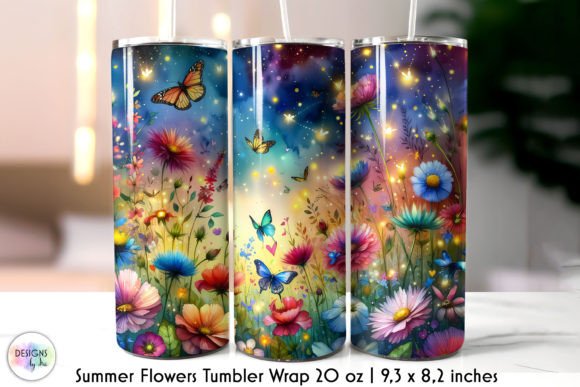 Watercolour Summer Flowers Tumbler Wrap Graphics