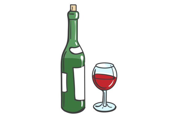 Wine Bottle and Glass Color Drawing. Alc