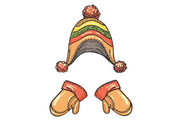 Winter Hat and Mittens Color Sketch. Kid